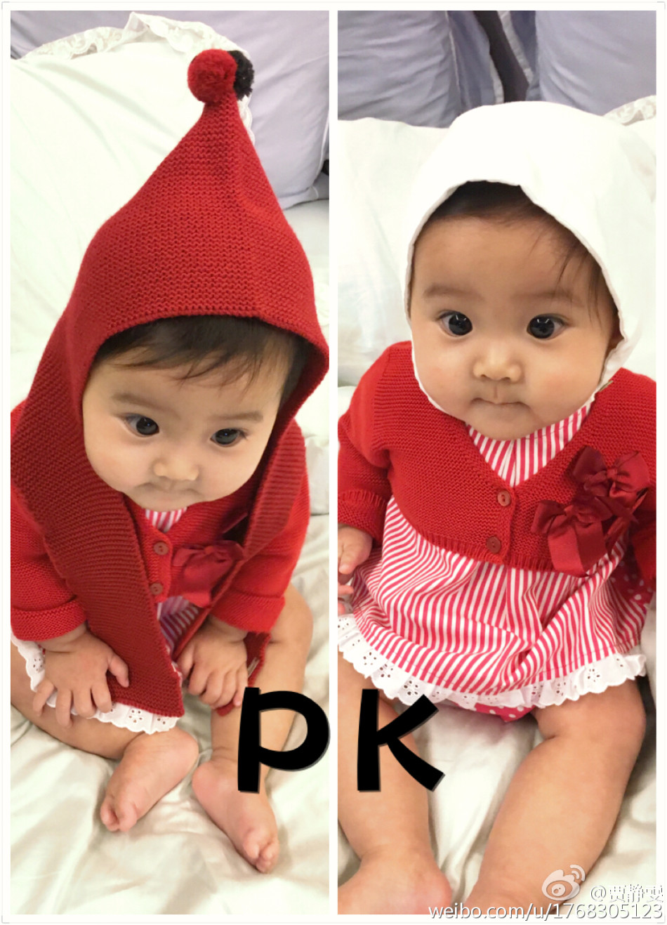 贾静雯在微博上晒出女儿大眼萌照，自曝女儿咘咘长牙发烧要抱抱，老公修杰楷半边肩膀实力出镜，一家人十分幸福。