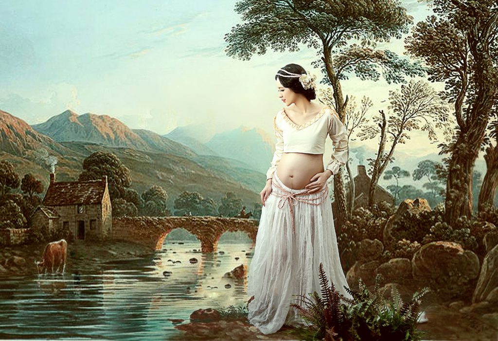 山水油画风格孕妇写真照