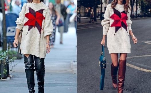 2、毛衣的简约图案是推荐选择，白色的中长款，宽松的造型，百搭单品。