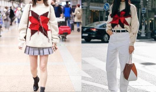 3、白色简约图案毛衣选搭的时候，白色的直筒裤和短靴是推荐穿搭，帅气、气质的造型。