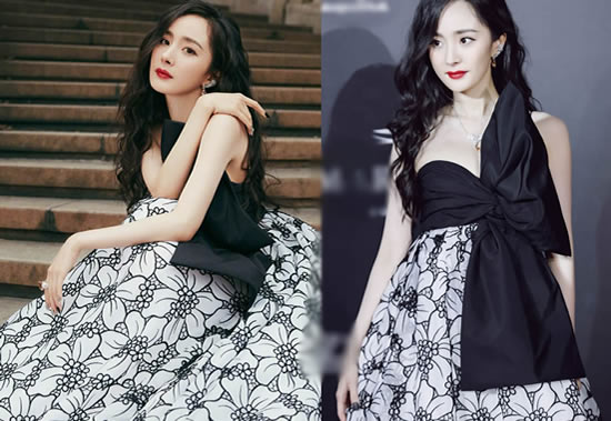 杨幂的性感时髦礼服装上半身只穿蝴蝶结魅力十足